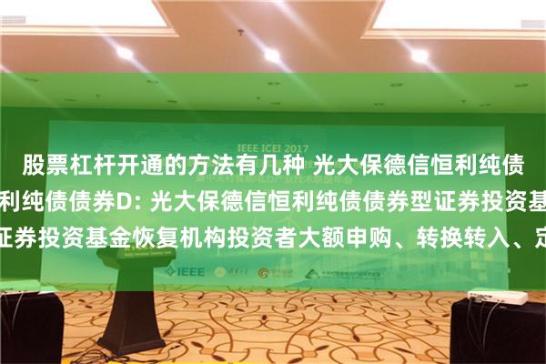 股票杠杆开通的方法有几种 光大保德信恒利纯债债券A,光大保德信恒利纯债债券D: 光大保德信恒利纯债债券型证券投资基金恢复机构投资者大额申购、转换转入、定期定额投资的公告